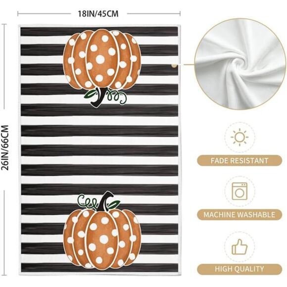 18x26" Orange Polka dot Stripes Hello Pumpkin Fall Autumn Dish Towels, Set of 2 - Picture 4 of 6